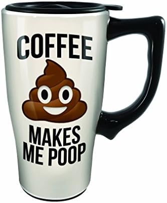 Spoontiques Coffee Makes Me Poop Seramik Seyahat Kupası, 18 oz, Beyaz