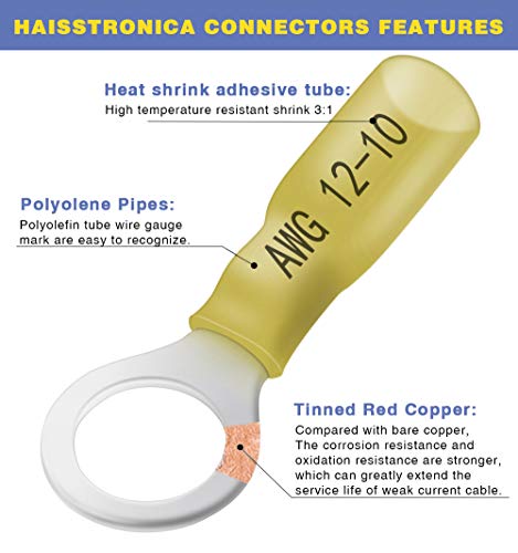 Haisstronica 80 pcs 3/8 sarı deniz sınıf ısı Shrink halka konnektörler-Kalaylı kırmızı bakır 1mm halka Terminal konnektörler-ısı