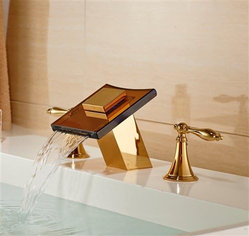 Altın Kaplama LED Renk Değiştirme Cam Bacalı Banyo Lavabo Bataryası Mikser Dokunun
