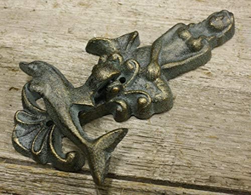 Dökme Demir Antik Stil Denizcilik Denizkızı / Yunus Kapı Tokmağı Yeşil Kaplama