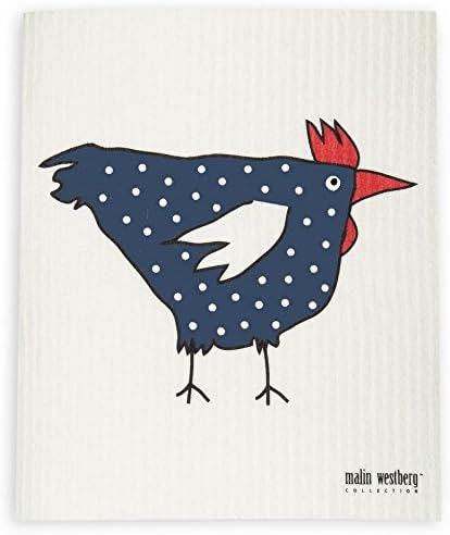 İsveçli Bulaşık Bezleri / Sünger Bezleri-M Westberg'in 4 Koyu Mavi Tasarım Seti ( Koyu Mavi Tavuklar + Çiçek)