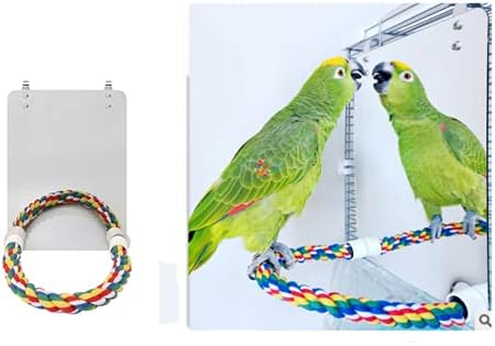 Gewaha 7 İnç Paslanmaz Çelik Kuş Ayna, Pamuk Halat ile Ayakta Bar Levrek Papağanının Ayna için Kafes Kuş Oyuncaklar Salıncak