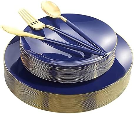 cfcjtz 50 Tabaklar ve Altın Gümüş Yemek Tabağı Tatlı tabağı Çatal 10 Misafirler için Parti ve Düğün Malzemeleri (Renk: Bir, Boyutu: