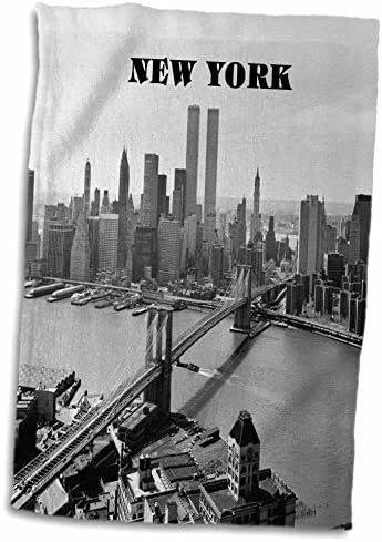 İkiz Kuleli 1972 Brooklyn Köprüsü'nün 3D Gül Siyah N Beyaz Resmi El / Spor Havlu, 15 x 22