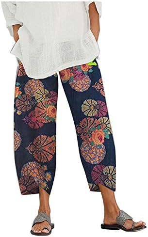 BEUU Kadın Palazzo dinlenme pantolonu Geniş Bacak Baskılı Kırpılmış Pijama Dipleri Bol Pantolon Yoga eşofman altı Cepler ıle