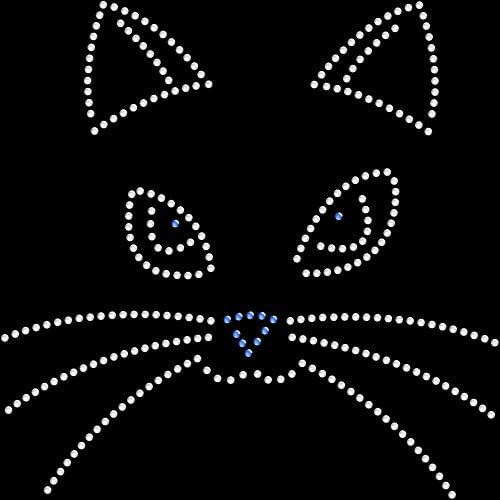 Rhinestone Bling Sparkle Demir On Transferi DIY Kitty Kedi Bıyık Yüz