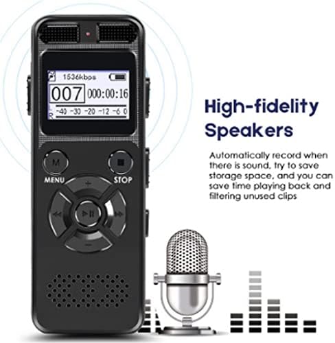 EDİNME Dijital Ses Kaydedici Ses Kayıt Kulaklık MP3 LED Ekran Ses Aktif Destek 64G Genişleme Gürültü Azaltma (Renk: Siyah, Boyutu:
