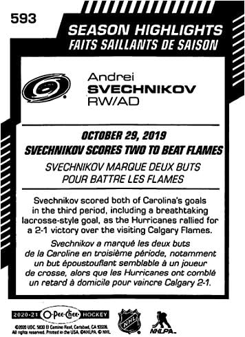 2020-21 O-Pee-Chee 593 Andrei Svechnikov Carolina Hurricanes NHL Hokey Ticaret Kartı
