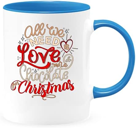 İhtiyacımız Olan tek Şey Aşk ve Çikolata Noel Kupa Komik Sevimli Alaycı 11 15 Oz Beyaz Seramik Kahve Kupa İle Renkli İç ve Kolu