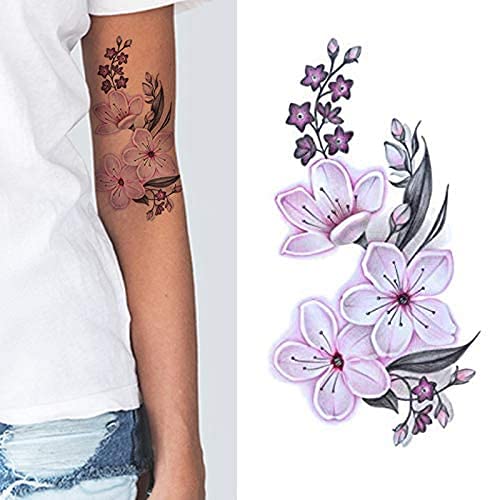 Tatodays geçici dövme Kiraz çiçeği beyaz pembe çiçek yetişkinler için çocuklar kadın kızlar gotik çiçek büyük ve küçük güller