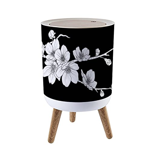 Kapaklı Çöp Tenekesi Sevimli Elle Çizilmiş Beyaz Siluet Şube Seti Beyaz Düzlemde 2 Çiçek Basın Kapağı Küçük Çöp Kutusu Ahşap