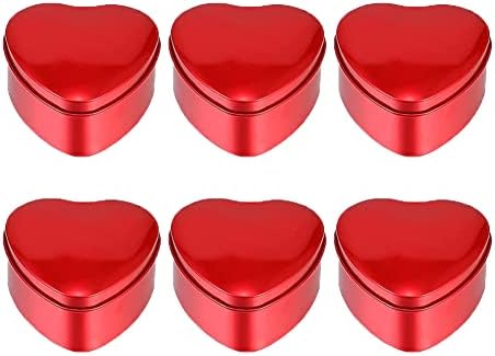 Kalp Şeklinde Metal Teneke Kutu, Kapaklı 6 adet Sevgililer Günü Şeker Bisküvi Kutuları, Sevgililer Günü Mum Yapımı için Boş Teneke