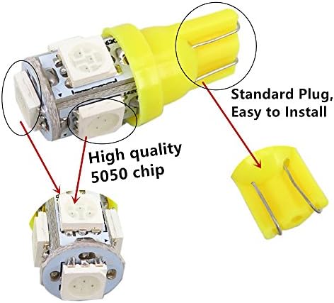 WLJH 10 paket sarı Amber T10 W5W LED ampuller 5-SMD 5050 kama 168 194 158 LED araba ışıkları için Dome harita Side Marker ters