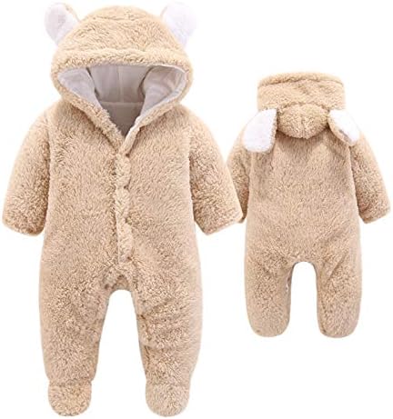 Yenidoğan Bebek Ayı Sıcak Snowsuit, Polar Sevimli Unisex Kapşonlu Onesies Romper Tulum Kış Giysileri