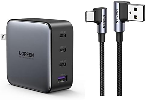 Paket UGREEN 100 W USB C Multiport Şarj 4-Port USB Şarj İstasyonu ile 18 W Hızlı Şarj USB A USB C Kablosu Sağ Açı iPad için Uyumlu,