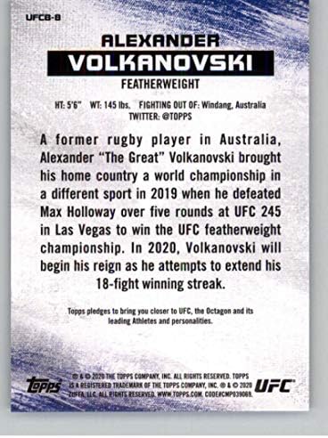 2020 Topps UFC MMA Bloodlines UFC MMAB-8 Alexander Volkanovski Tüy Siklet Resmi Ultimate Fighting Şampiyonası Ticaret Kartı