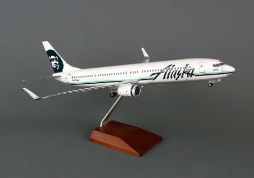 Daron Skymarks Alaska 737-900er Uçak, Ahşap Ayaklı ve Dişli (1/100 Ölçekli)