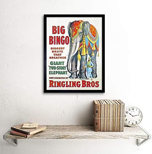 Sirk Fil Büyük Bingo Ringling Bros Brute Dev ABD Sanat Baskı Çerçeveli Poster Duvar Dekor 12x16 inç