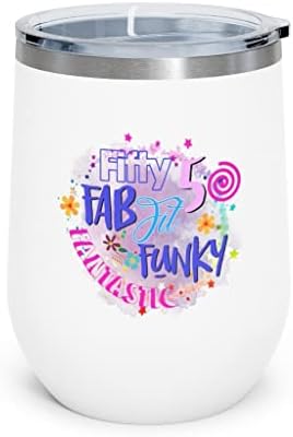 Elli Fab Fit Funky Fantastik 12 oz Yalıtımlı şarap bardağı 50 Bday Doğum Günü Kraliçe Suluboya Paslanmaz Çelik Bardak 50th Doğum