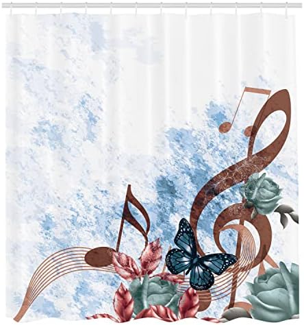 Ambesonne Müzik Duş Perdesi, Müzik Güller Romantik Antik Victoria Klasik Gelin Çiçek Illüstrasyon, Bez Kumaş Hooks ile Banyo
