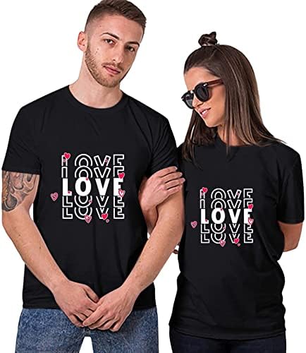 Pandaie Çiftler sevgililer Günü Eşleştirme Gömlek Sevimli Kalp Aşk Mektubu Baskı Kısa Kollu Casual Dip Tees Tops