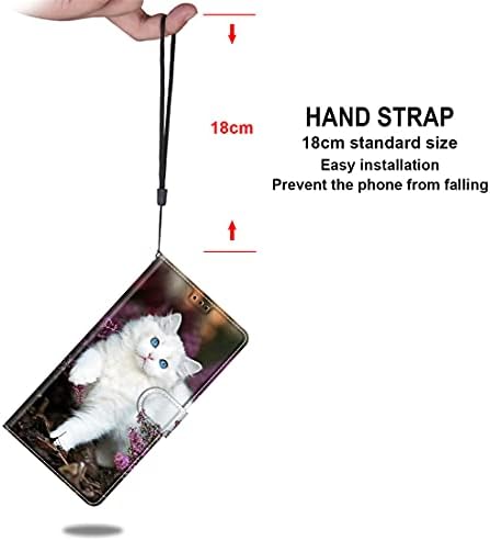anzeal Galaxy A52 5G Cüzdan Kılıf Büyük Beyaz Kedi, bilek Kayışı [Kart] PU Deri Renk Boyalı Desen Cüzdan Koruma Kılıf Manyetik