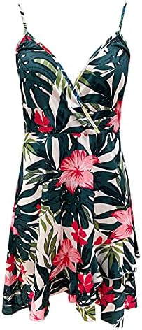 Daring-Z günlük elbiseler Kadınlar ıçin V Boyun Çiçek Kolsuz Spagetti Kayışı Seksi Mini Elbise Yaz Plaj Sundress askı elbise