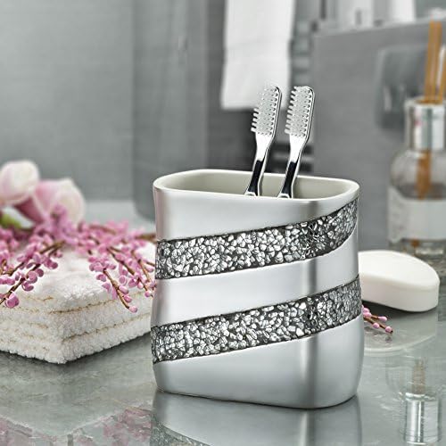 Gümüş Mozaik Banyo Diş Fırçası Tutacağı (5 x 3 x 5) - Aile Fırçası Diş Macunu Kabı-Birden Fazla Standart Elektrikli Diş Fırçası