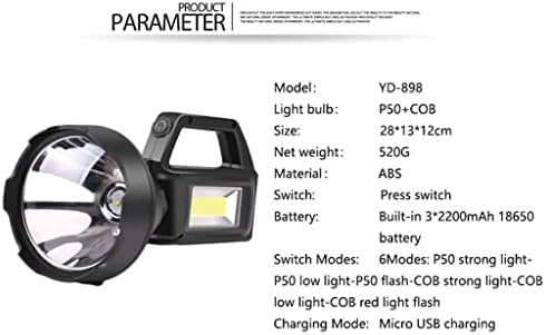 JYDBRT LED el feneri Taşınabilir USB şarj edilebilir ışıldak Spot Tabanı ile balıkçı ışığı Fener Projektör (Renk: Bir, Boyutu: