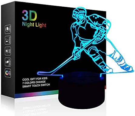 Hokey Gece Lambası, Ticent hokey Oyuncusu 3D Lamba Aydınlatma Çocuklar için 7 LED Renk Değiştirme Dokunmatik Masa Masa Lambaları