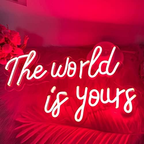 Dünya Senin Dimmer Anahtarlı Neon Tabelan. Duvar Dekoru, Yatak Odası, Kafe, Yeni Yıl Hediyeleri için Kırmızı LED Neon Işık Tabelaları,