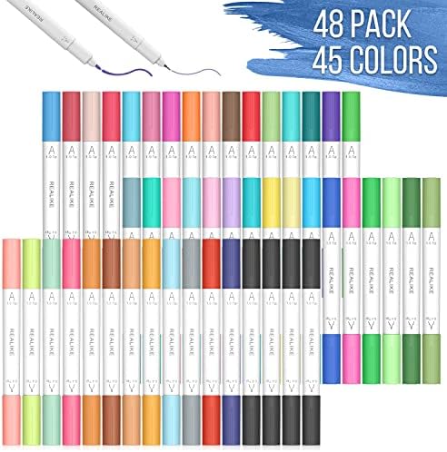 REALİKE Çift İpucu Kalemler için Cricut Sevinç Aksesuarları Araçları Çift İpucu Marker Kalemler Set 48 Paketi Çeşitli Yazma Çizim