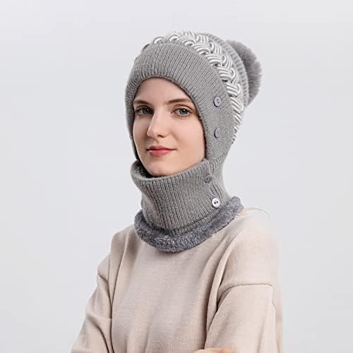 Bayan Pom Bere şapka Eşarp seti Kızlar Sevimli Kış Kayak Şapka Hımbıl Örgü Kafatası Kap Polar Astarlı