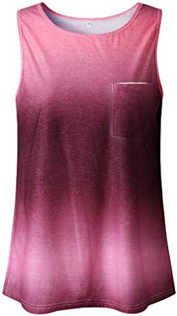 Hosamtel Kadın Tank Top Kolsuz Gömlek Degrade Baskı Moda Rahat Gevşek Yelek Tunik Bluz ile Cep