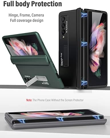 KumWum Telefon Kılıfı için Samsung Galaxy Z Fold 3 5G Menteşe Koruma Tam Vücut Kapak Ultra İnce Dahili Kickstand-Siyah