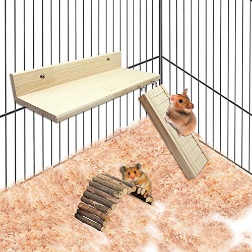 Tfwadmx Hamster Tırmanma Platformu Seti Doğal Ahşap Hideout Kulübe Emekleme merdiveni Seti çiğneme oyuncağı Kafes Aksesuarları
