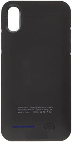 Apple iPhone X 4000MAH UV Parlaklık Arka Kapak Pil Şarj Kılıfı-Manyetik Üst Kısım Tasarımı-Kickstand - Aydınlatma Portlu (Siyah)