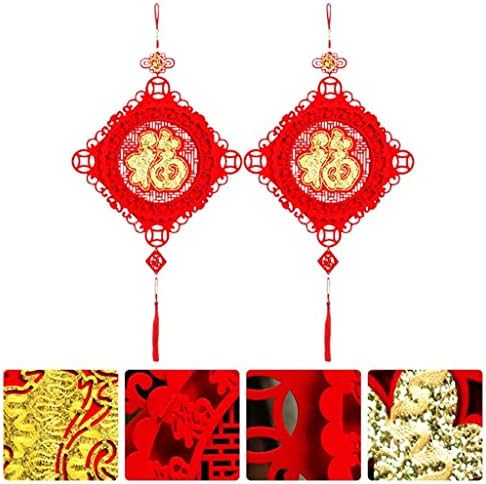 JJHTF 2 Adet Yeni Yıl Kolye Parti Çince Düğüm Dekor Bahar Festivali Asılı Süsler Nimet Süsler Dokunmamış Keçe Kumaş Kolye (Renk: