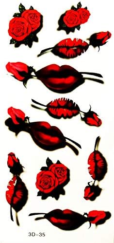 Aşk Gününde Seksi Karikatür Güller ile Kırmızı Dudaklar Kız 4X8 MEGADEE Dövme Etiket Vücut Kol Bacak Vücut Sanatı Güzellik Makyaj