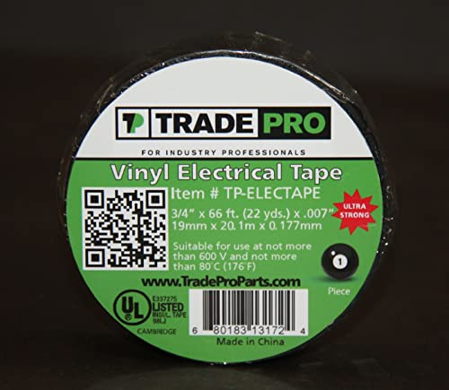 TRADEPRO (TP-ELECTAPE) 3/4 x 66' Siyah Vinil Elektrik Bandı | Mekanik ve Elektrik Uygulamaları için, Ekonomi Sınıfı, Hava Koşullarına