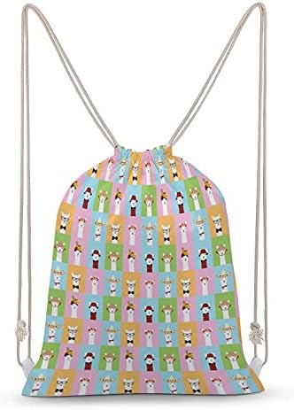 Renkli Llama tuval ipli sırt çantası basit stil omuz çantası Tote sırt çantası spor salonu plaj spor için