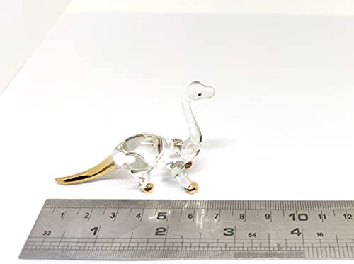Sansukjai Dinozor Minyatür Figürler El Üflemeli Temizle Cam Sanatı 22 K Altın Trim Hayvanlar Koleksiyon Hediye Ev Dekor (Apatosaurus)