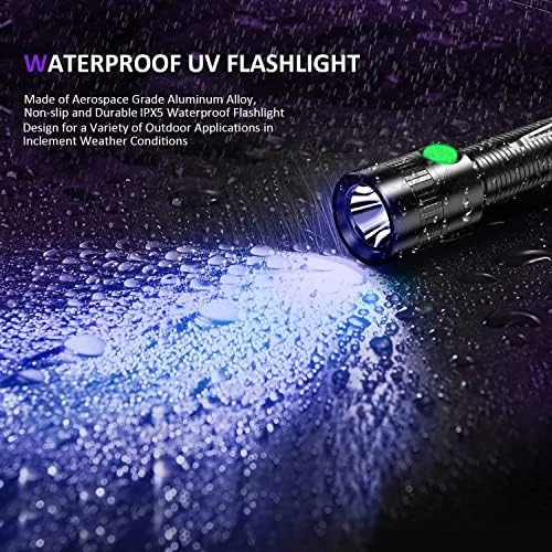 UV el feneri şarj edilebilir, 395nm UV siyah ışık el feneri ile 1200 mah pil, su geçirmez Ultraviyole Blacklight Dedektörü için