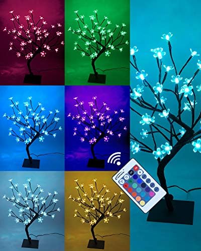 Lightshare 18 inç Kiraz Çiçeği Bonsai ağacı, 48 LED ışıklar, 24V UL Listelenen Adaptör Dahil, Metal Taban, Sıcak beyaz ışıklar,