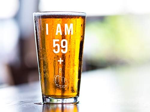 59 + Bir Orta Parmak 60th Doğum Günü Hediyeleri Erkekler Kadınlar için bira bardağı-Komik 60 Yaşındaki Hediyeler-16 oz Pint Gözlük