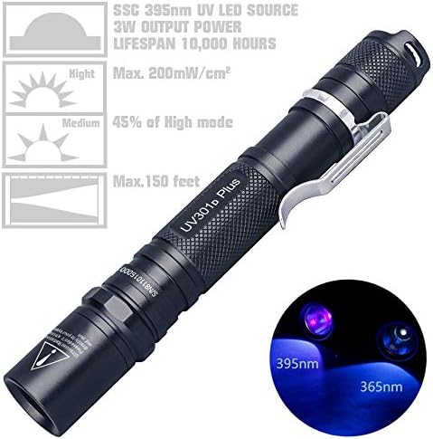 LİGHTFE Blacklight 395nm UV el feneri UV301A-Plus ile SSC UV LED, saf ışın için UV tutkal kür ışık, kaya ve Mineral floresan