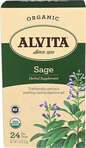 Alvita Organik Adaçayı Bitki Çayı - Üstün Kaliteli Organik Adaçayı Yaprakları ve Hafif Büzücü Aromalı Biber Aroması, 24 Çay Poşeti