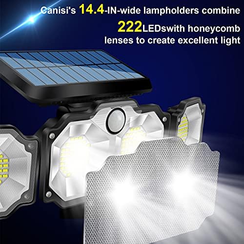 Güneş ışıkları Açık, CANISI 222 LED 2500LM, 6500K 3000mAh Ekstra Geniş Ayarlanabilir Lamba Tutucu, Optik Lens,Uzaktan Kumandalı