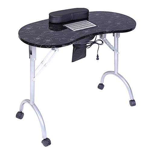 Knocbel Taşınabilir Katlanır Manikür Tırnak Masa Metal Çerçeve/Bacaklar ile Kilitlenebilir Tekerlekler, Fan, Çıkarılabilir Yastık