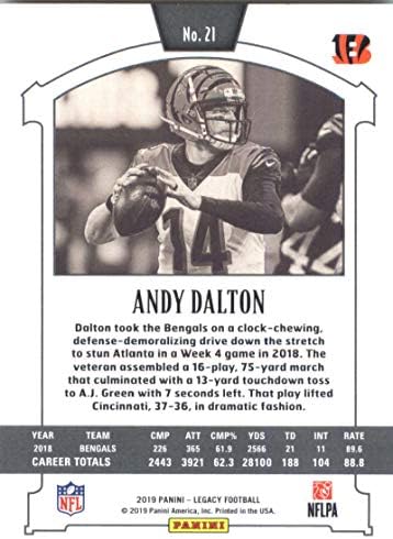 2019 Panini Mirası 21 Andy Dalton Cincinnati Bengals NFL Futbol Ticaret Kartı
